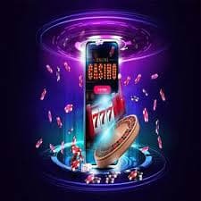 Pemandangan game virtual dengan grafis neon dan elemen futuristik yang hidup di layar perangkat mobile
